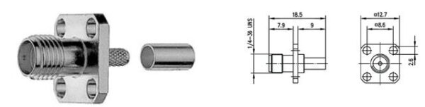 SMA-F GNIAZDO PANELOWE NA RG-316/174 zag 4otwory G7