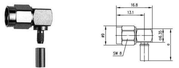 SMA-M WTYK KĄTOWY NA RG-223/142 lut/zagn Ni