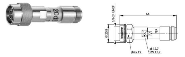 TŁUMIK N 14dB gold 1GHz M-F