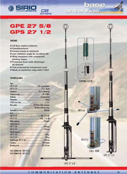 ANTENA BAZOWA CB GPS-27 1/2 2,2dBi 575cm