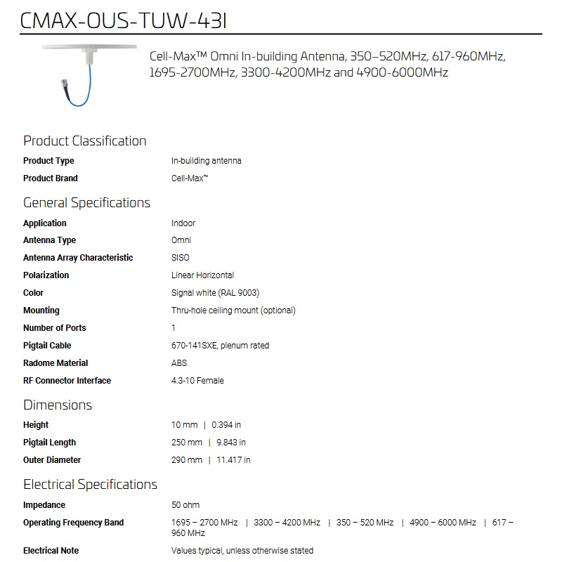 ANTENA INDOOR OMNI 350-6000MHz