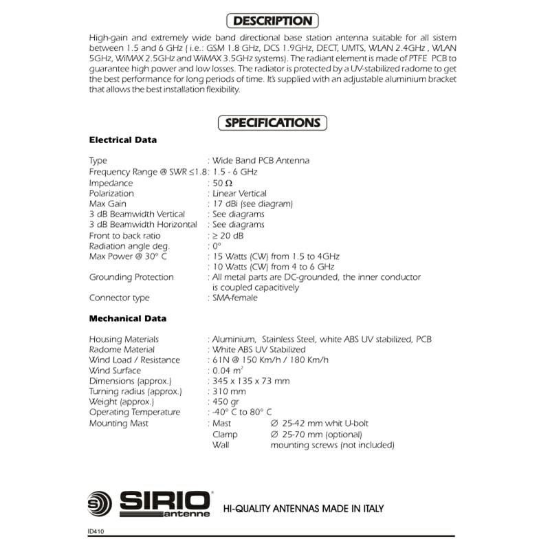 ANTENA LTE SPH 1,5-6 GHZ 17DBI  SZEROKOPASMOWA SMA-F ,CELL-LAN,5G