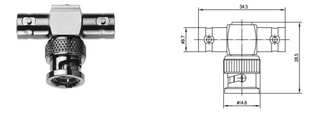 BNC TRÓJNIK F-M-F 75ohm  (kształt T)