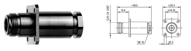 N-F GNIAZDO PANELOWE NA RG-213/214  lut/skręcane 4otwory IP67