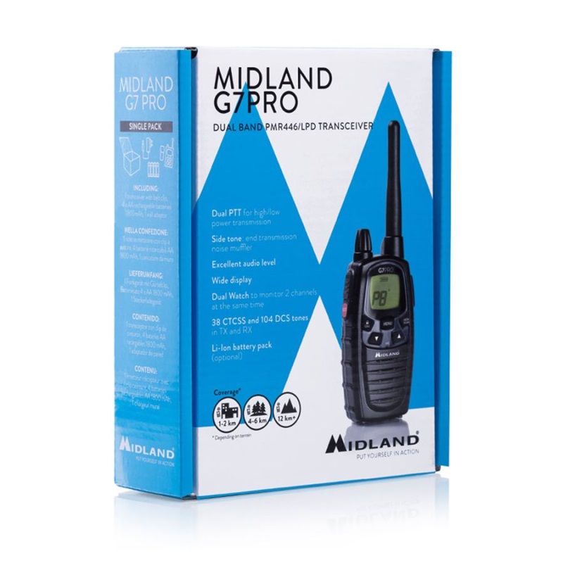 RADIO PMR MIDLAND G7-PRO Single PMR/LPD  radio+ład.ścien.+4accu