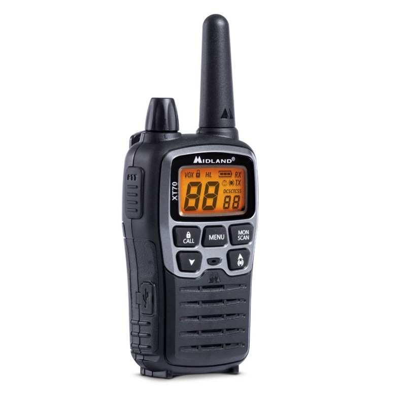 RADIO PMR MIDLAND XT70  kpl=2radia+2pakiet aku.+kabel USB+ład.stołowa