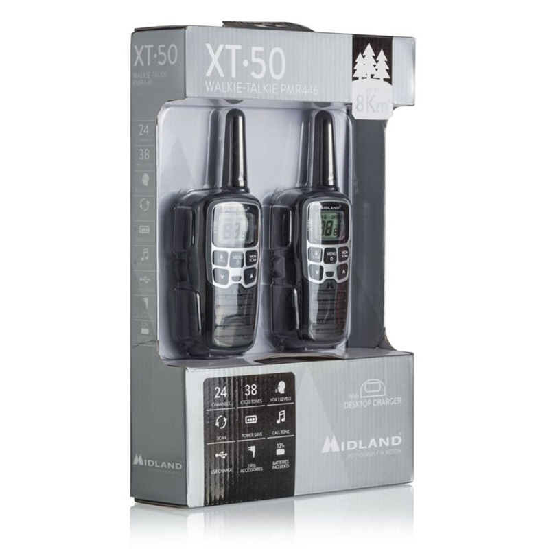 RADIO PMR MIDLAND XT50  kpl=2radia+2aku+ podstawka podwójna+kabel USB