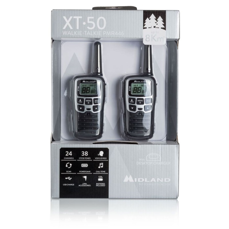 RADIO PMR MIDLAND XT50  kpl=2radia+2aku+ podstawka podwójna+kabel USB