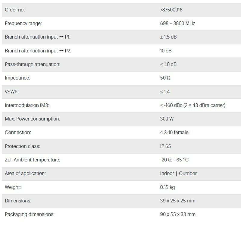 TAPPER 10dB 698-3800MHz 300W 4.3-10F  160dBc