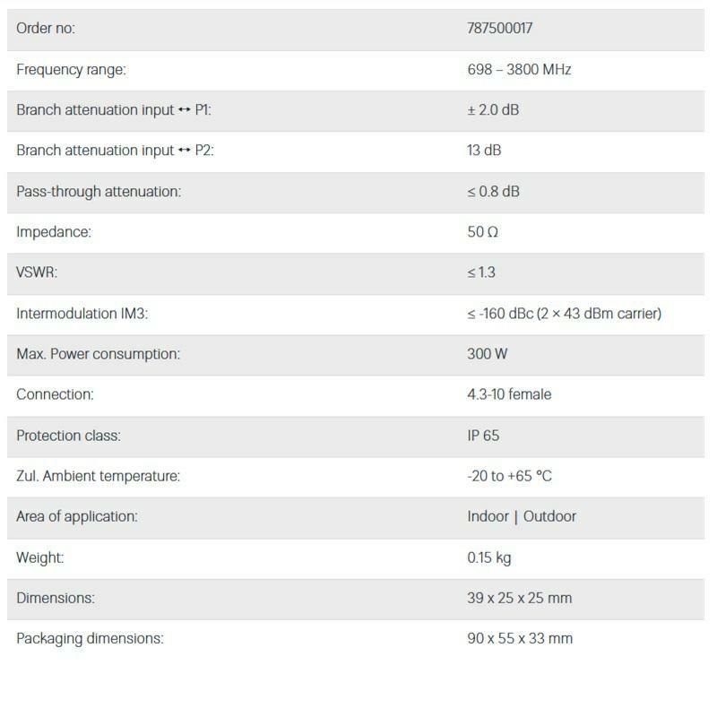 TAPPER 13dB 698-3800MHz 300W 4.3-10F  160dBc