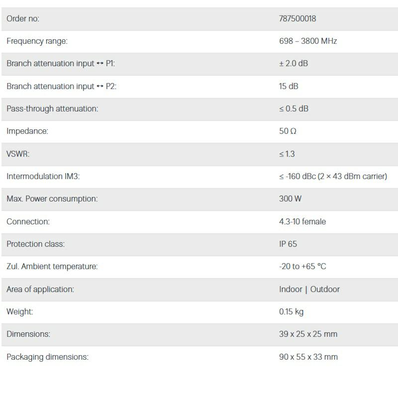 TAPPER 15dB 698-3800MHz 300W 4.3-10F  160dBc