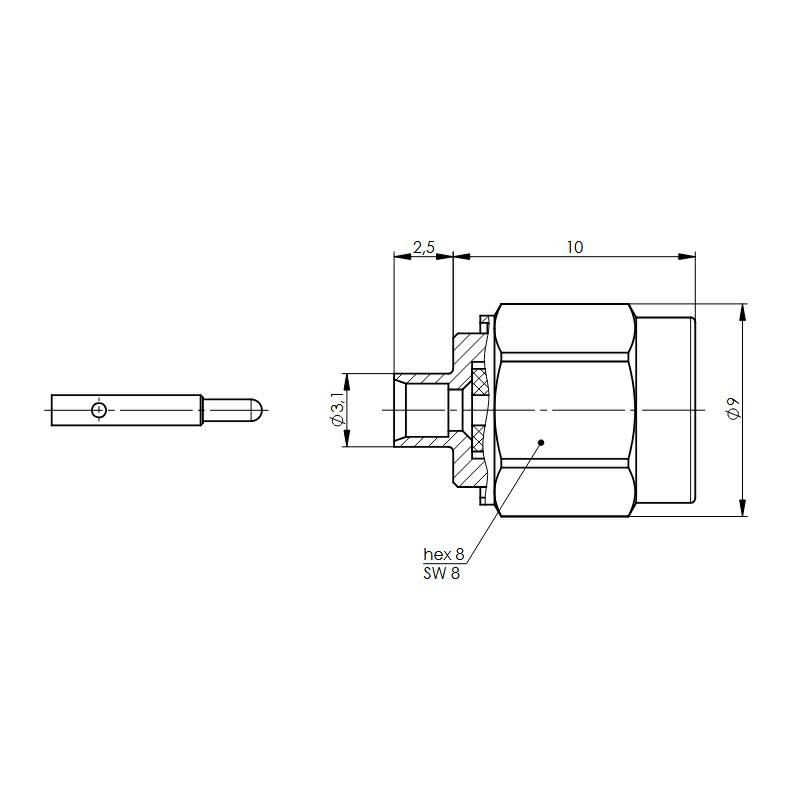 SMA-M WTYK NA RG-405 lut G11